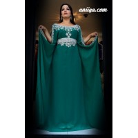 Robe dubai moderne farasha vert et argent