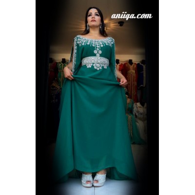 Robe dubai moderne farasha vert et argent