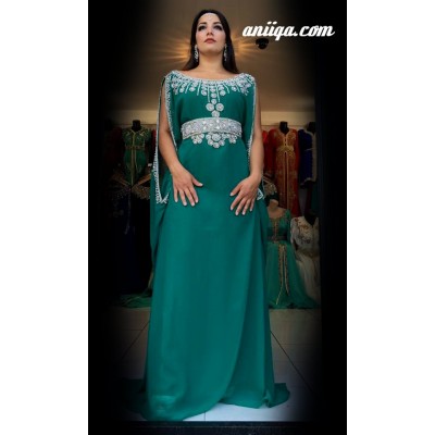 Robe dubai moderne farasha vert et argent