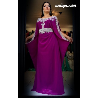 Robe dubai moderne papillon prune et argent