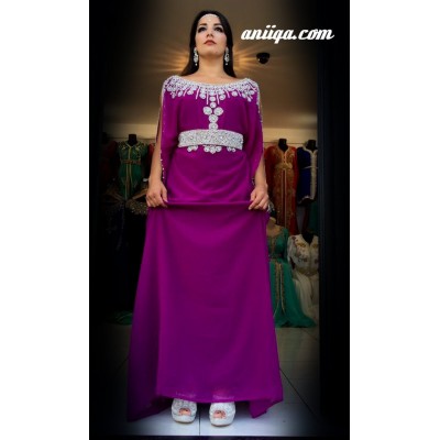 Robe dubai moderne papillon prune et argent