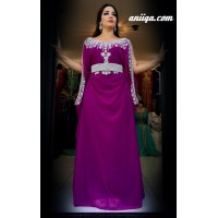 Robe dubai moderne papillon prune et argent