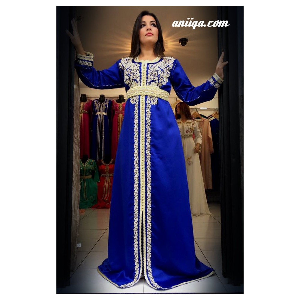 Caftan simple bleu roi