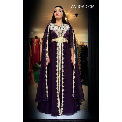 Caftan marocain 2018 prune avec cape