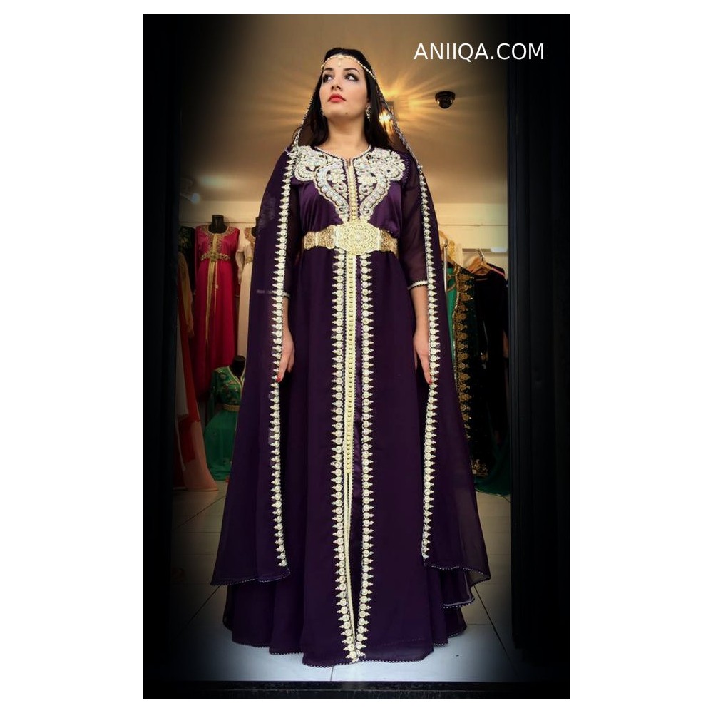 Caftan marocain 2018 prune avec cape