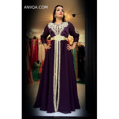 Caftan marocain 2018 prune avec cape