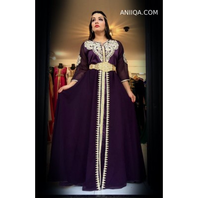 Caftan marocain 2018 prune avec cape