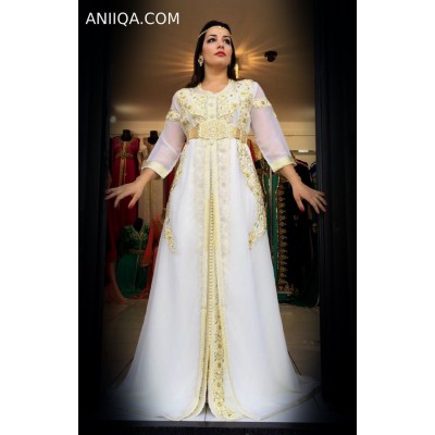 Caftan moderne de mariage blanc et doré