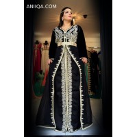 Caftan marocain noir velour et mousseline 