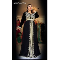 Caftan marocain noir velour et mousseline 