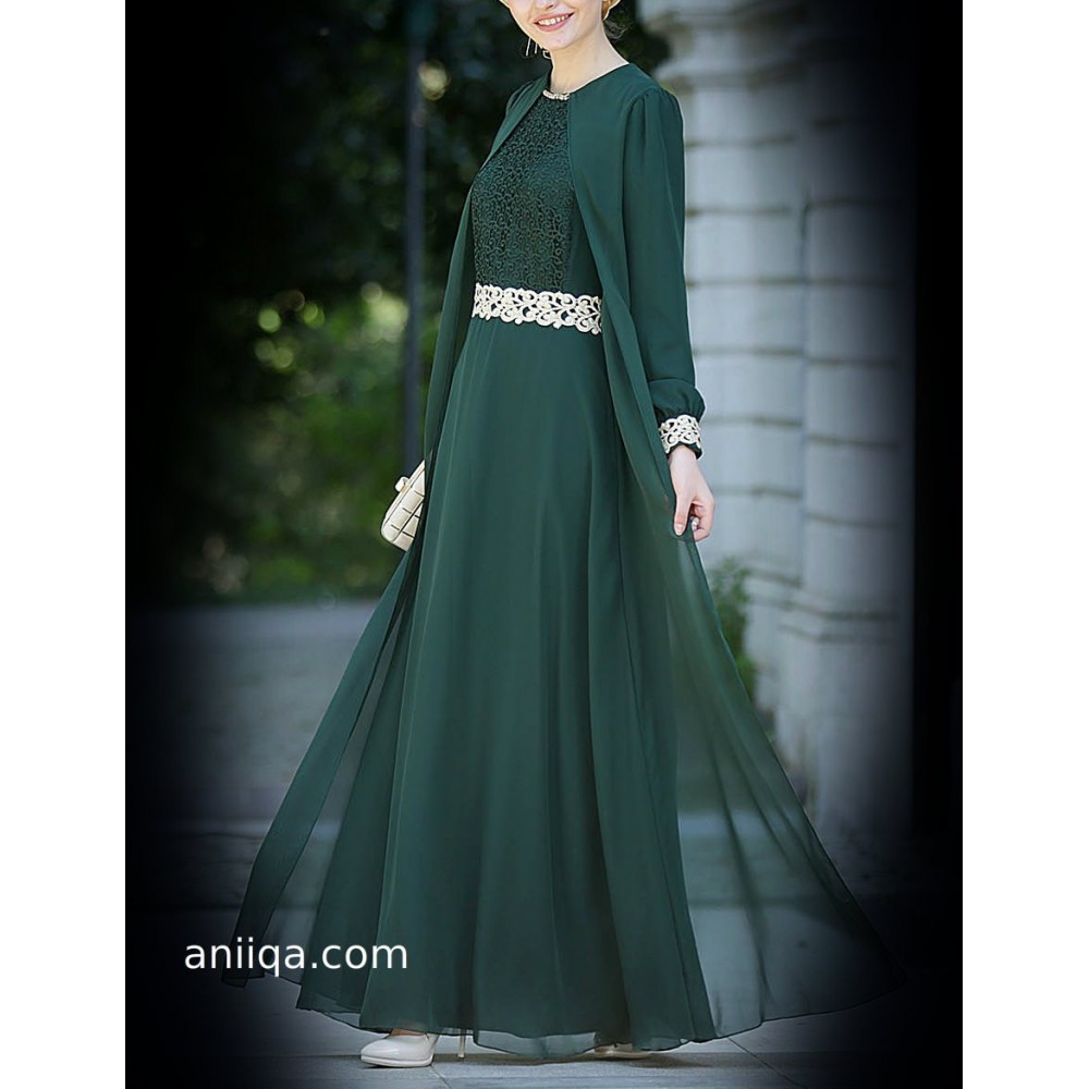 Robe de soirée vert royal effet 2 pieces 