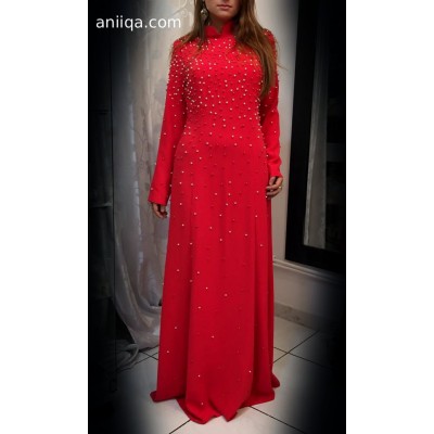 Robe de soirée corail perlée