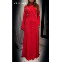 Robe de soirée corail perlée