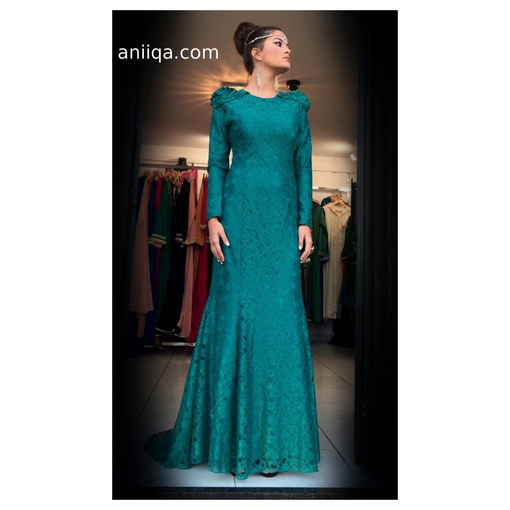 Robe de soirée dentelle vert emeraude Leila