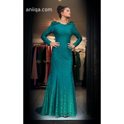 Robe de soirée dentelle vert emeraude Leila