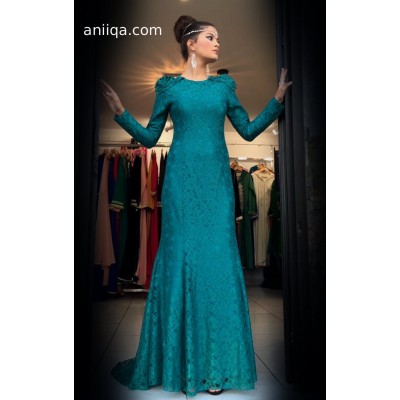 Robe de soirée dentelle vert emeraude Leila