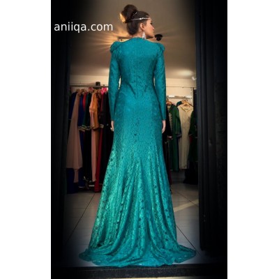 Robe de soirée dentelle vert emeraude Leila