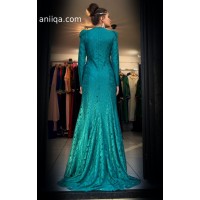 Robe de soirée dentelle vert emeraude Leila