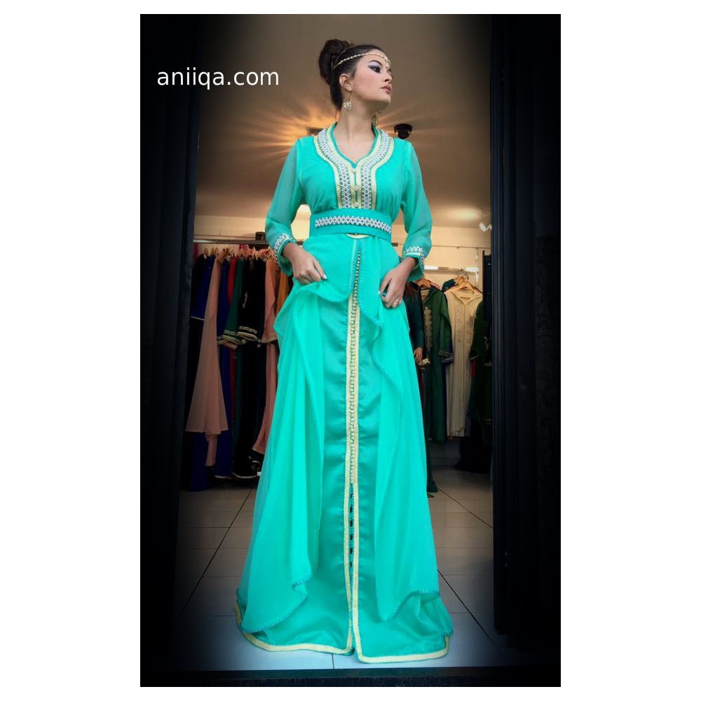 Caftan marocain 2018 vert d'eau Assia