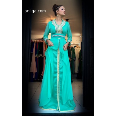 Caftan marocain 2018 vert d'eau Assia