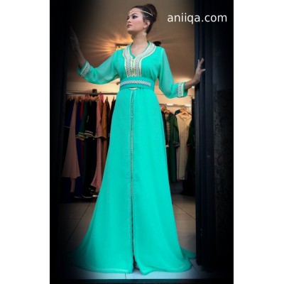 Caftan marocain 2018 vert d'eau Assia