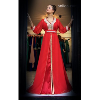 Caftan marocain simple rouge Kawtar