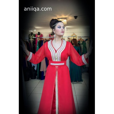 Caftan marocain simple rouge Kawtar