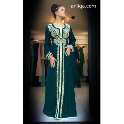 Robe marocaine velour vert emeraude Salam