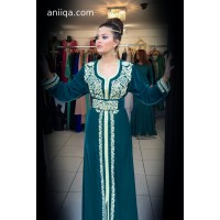 Robe marocaine velour vert emeraude Salam