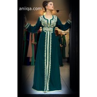 Robe marocaine velour vert emeraude Salam