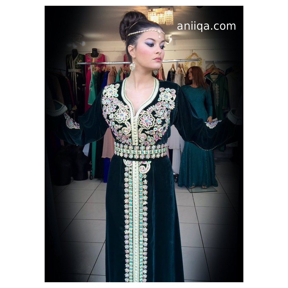 Robe Caftan Takchita De Mariage Arabe/islamique - Rouge Velours Et Georgette, Taille L, Style Marocain Royal
