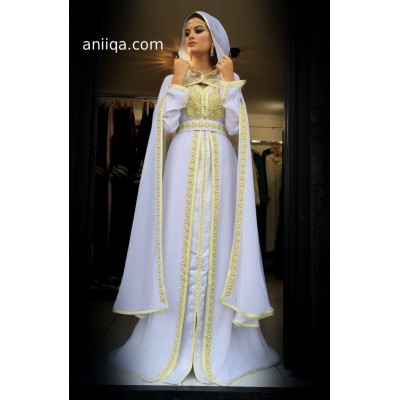 Caftan de mariage blanc et doré Leila