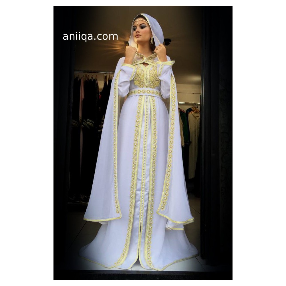 Caftan de mariage blanc et doré Leila