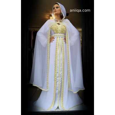 Caftan de mariage blanc et doré Leila