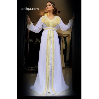 Caftan de mariage blanc et doré Leila