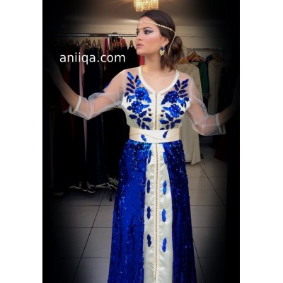 caftan 2018 moderne bleu roi & beige  Sana