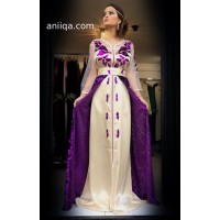 Caftan marocain tendance 2018 violet & beige Sana1