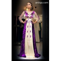 Caftan marocain tendance 2018 violet & beige Sana1