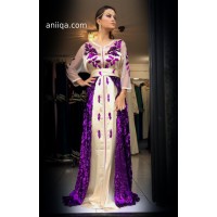 Caftan marocain tendance 2018 violet & beige Sana1