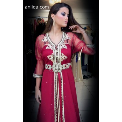 Caftan marocain moderne bordeaux 