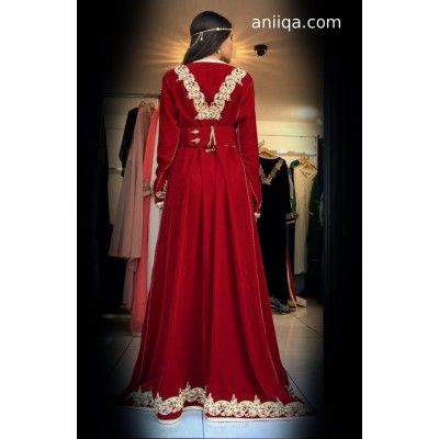 caftan velours rouge coupe cloche Amina