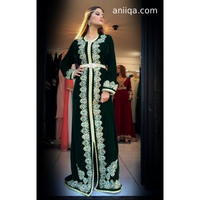 caftan marocain velours vert  royal Henna