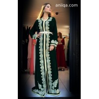 caftan marocain velours vert  royal Henna