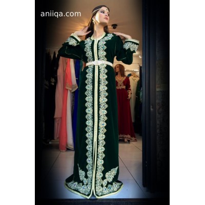 caftan marocain velours vert  royal Henna