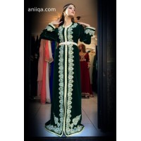 caftan marocain velours vert  royal Henna