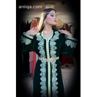 caftan marocain velours vert  royal Henna