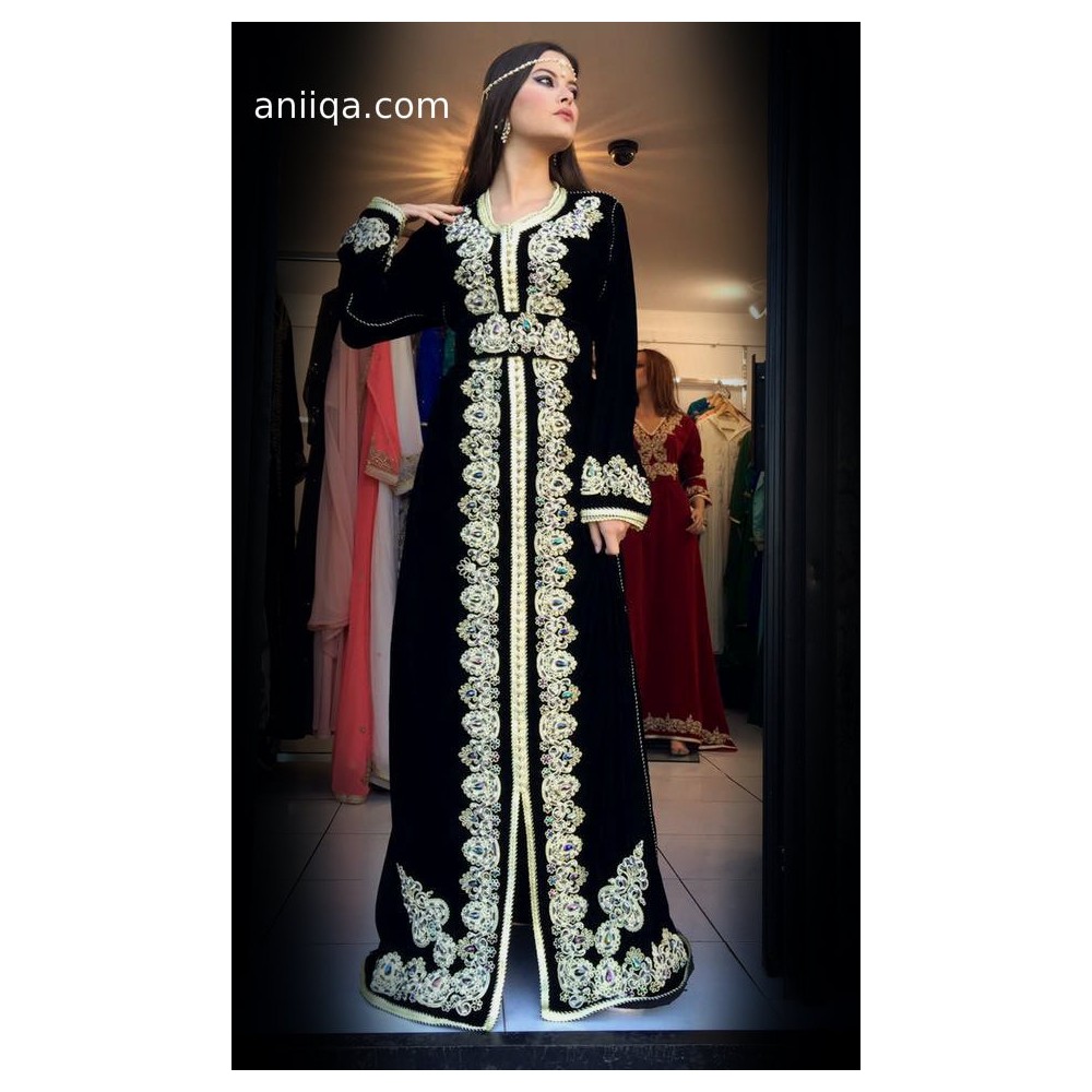 caftan velours 2017 noir, robe marocaine 2017 