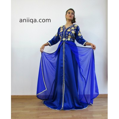 Caftan marocain moderne bleu roi Sanaa