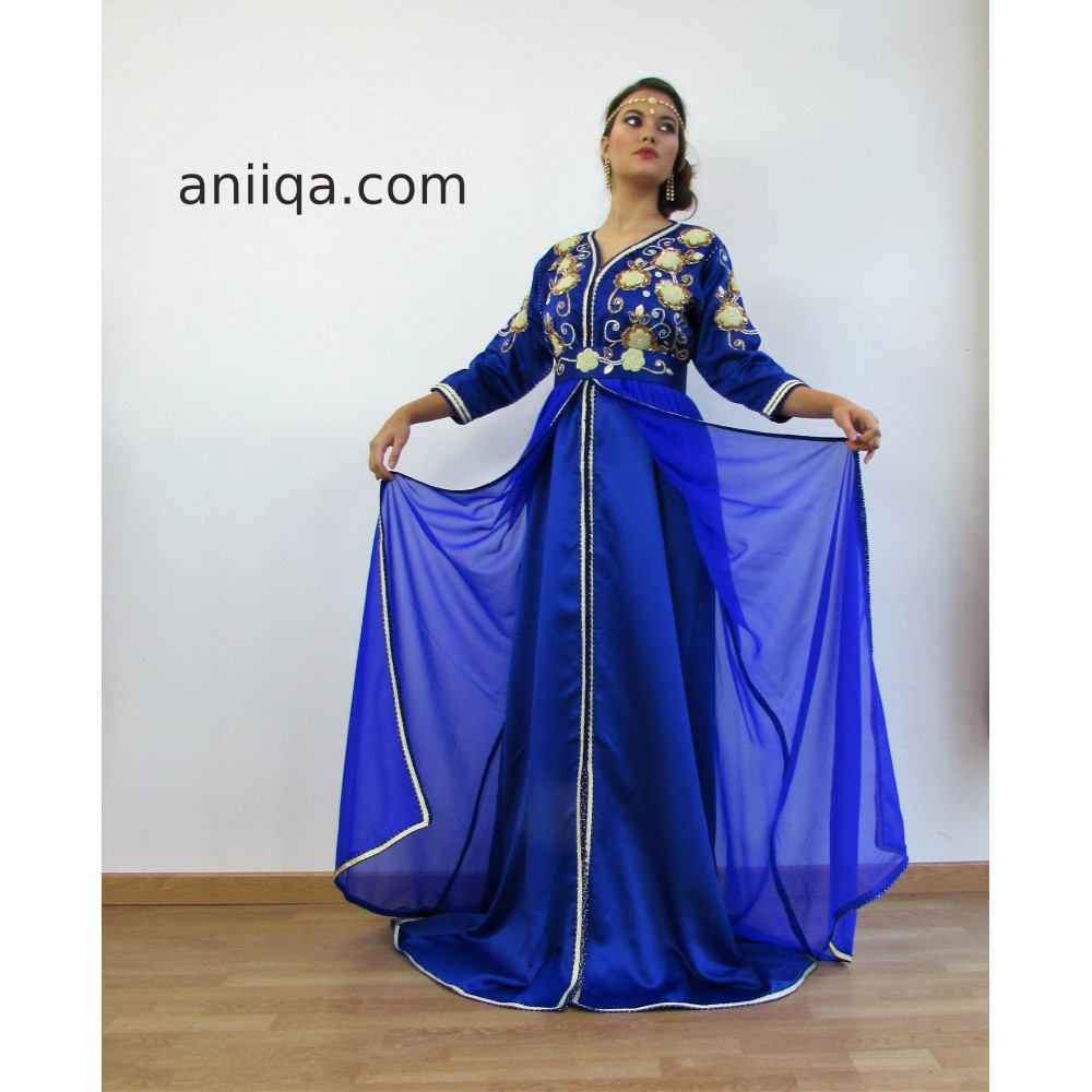 Caftan marocain moderne bleu roi Sanaa