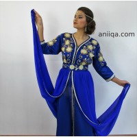 Caftan marocain moderne bleu roi Sanaa